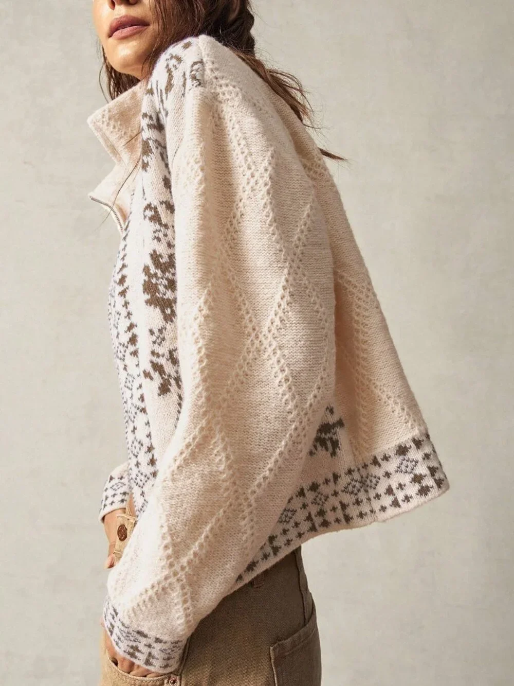 Apricot Casual Women's High Neck Cardigan